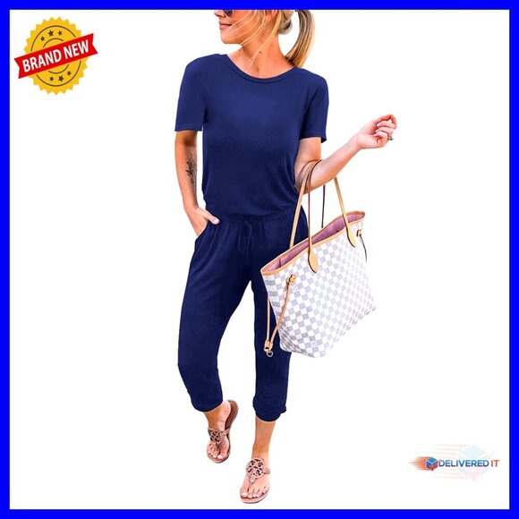 Pants - Short Sleeve Jumpsuit Casual Loose Fit Lightweight Summer Travel Outfit